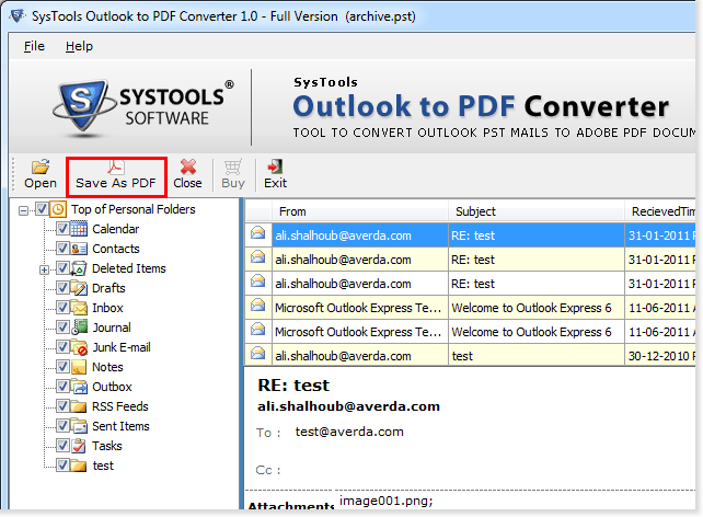 Click to view Print Multiple Outlook Emails to PDF 6.2 screenshot