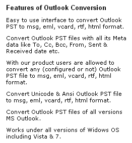 features of outlook conversion