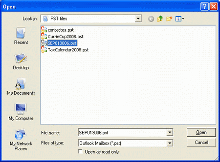 select the location of PST file
